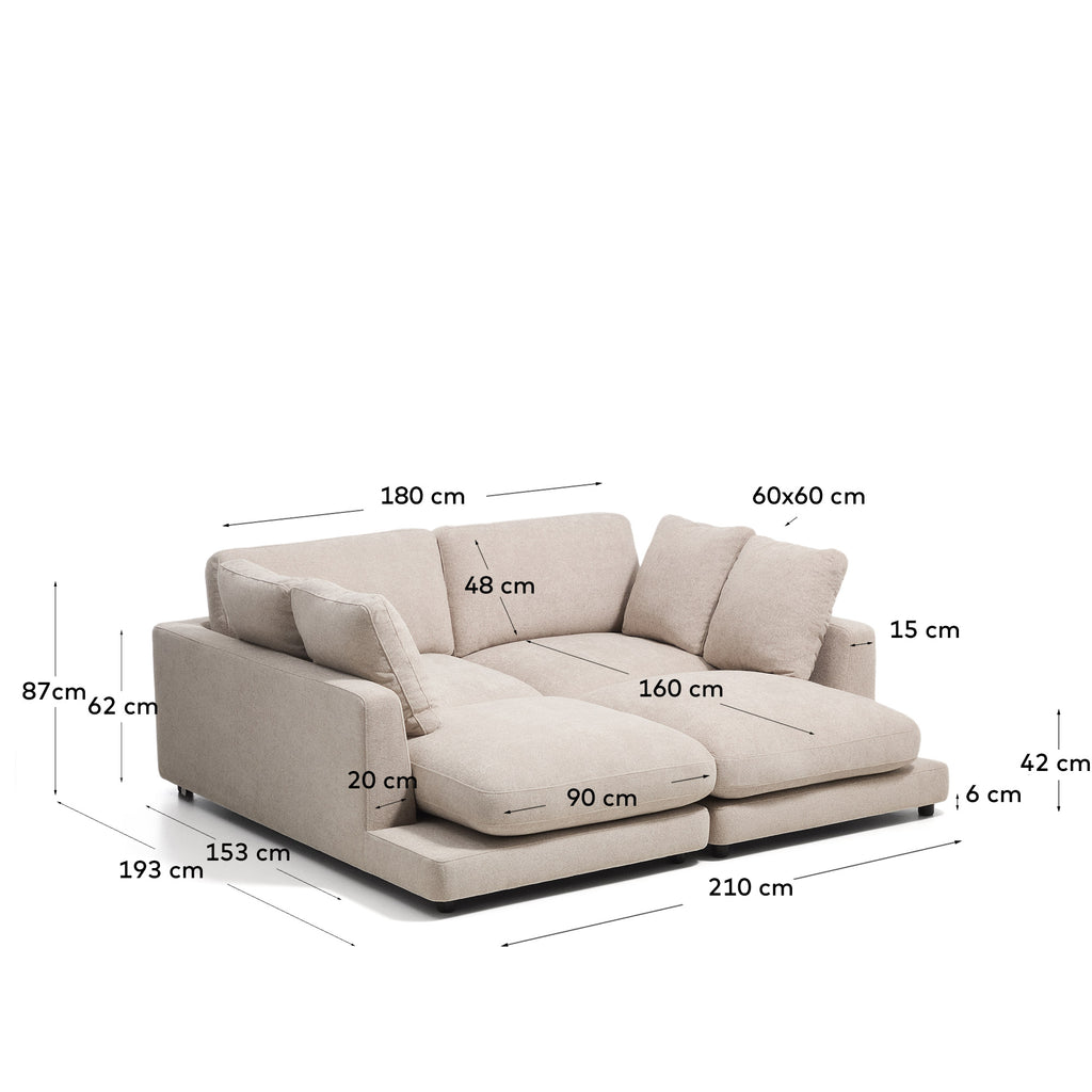 Gala beige micro bouclé 3-seater sofa with double chaise longue FSC Mix Credit 210cm
