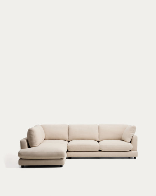 Gala 5-seater corner sofa with end module left side in beige chenille FSC Mix Credit 225 x 300cm