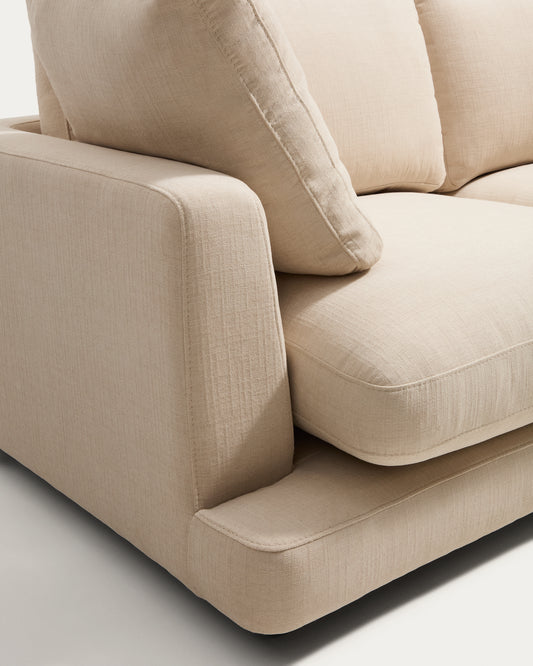 Gala 5-seater corner sofa with end module right side in beige chenille FSC Mix Credit 300 x 225cm