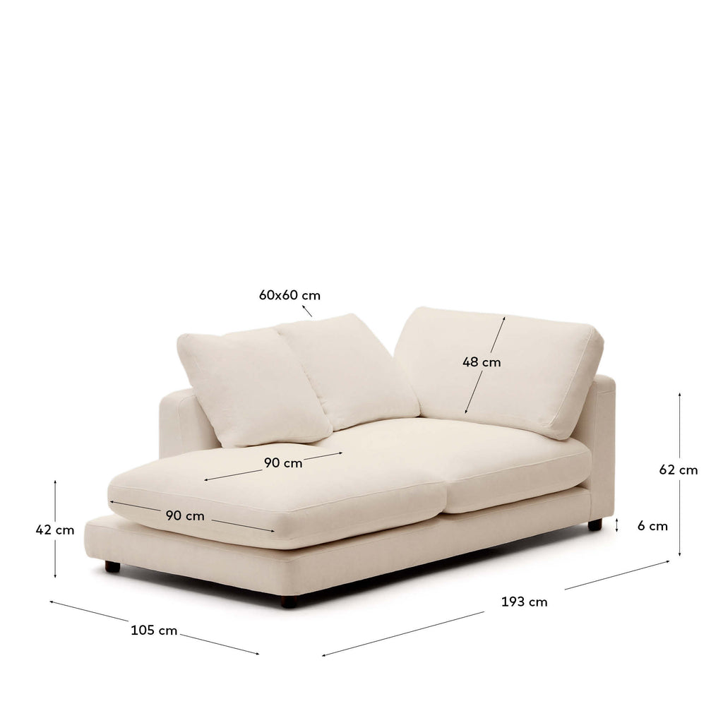 Gala left chaise longue in beige, 193 x 105 cm