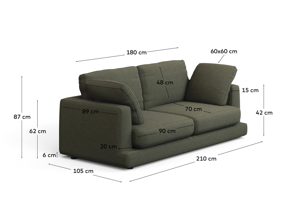 Gala 3-seater sofa in dark green chenille FSC Mix Credit 210 cm