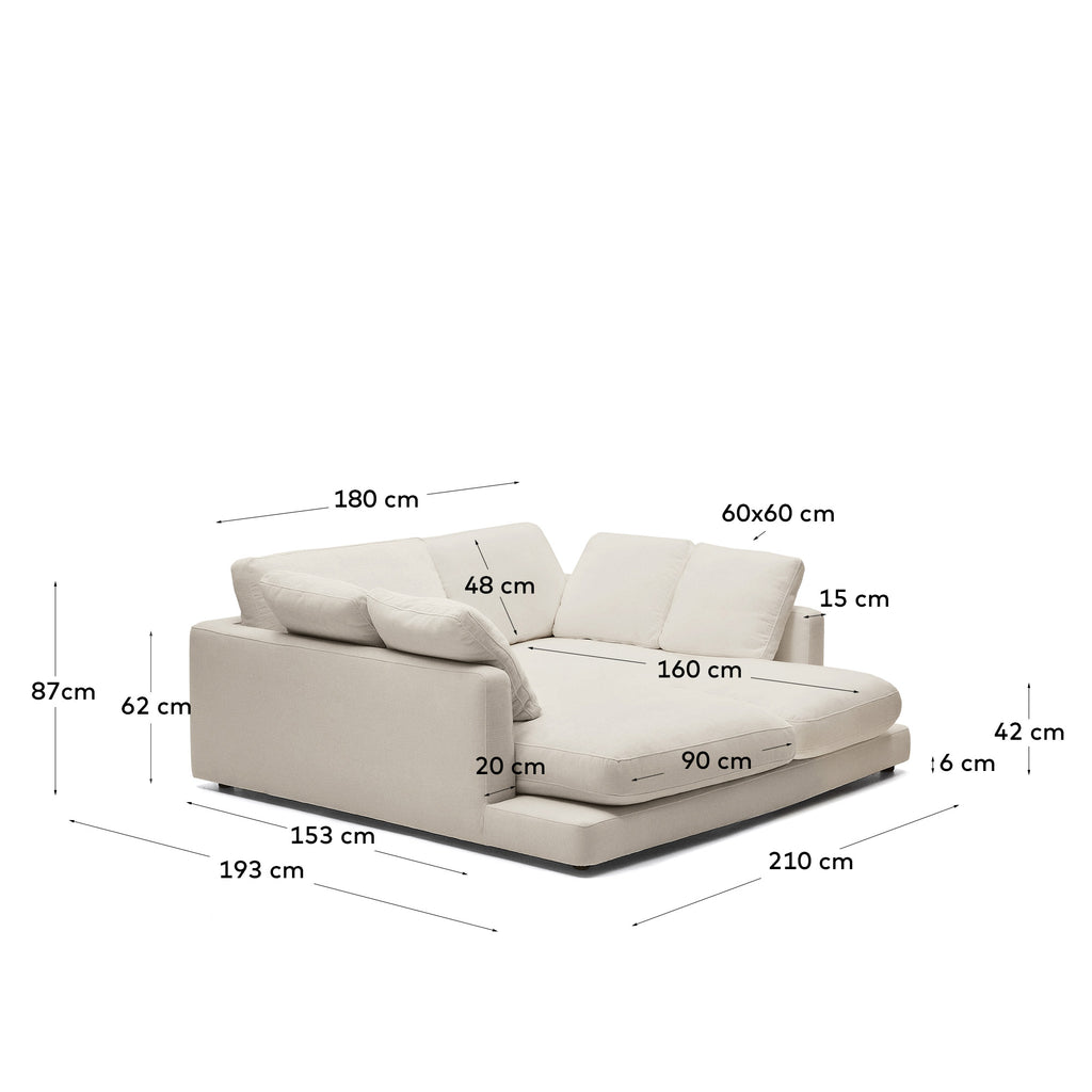 Gala 3-seater sofa with double chaise longue in beige chenille FSC Mix Credit 210cm