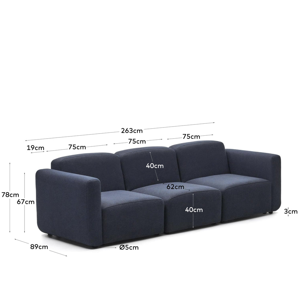 Neom 3 seater modular sofa in blue, 263 cm FSC Mix Credit