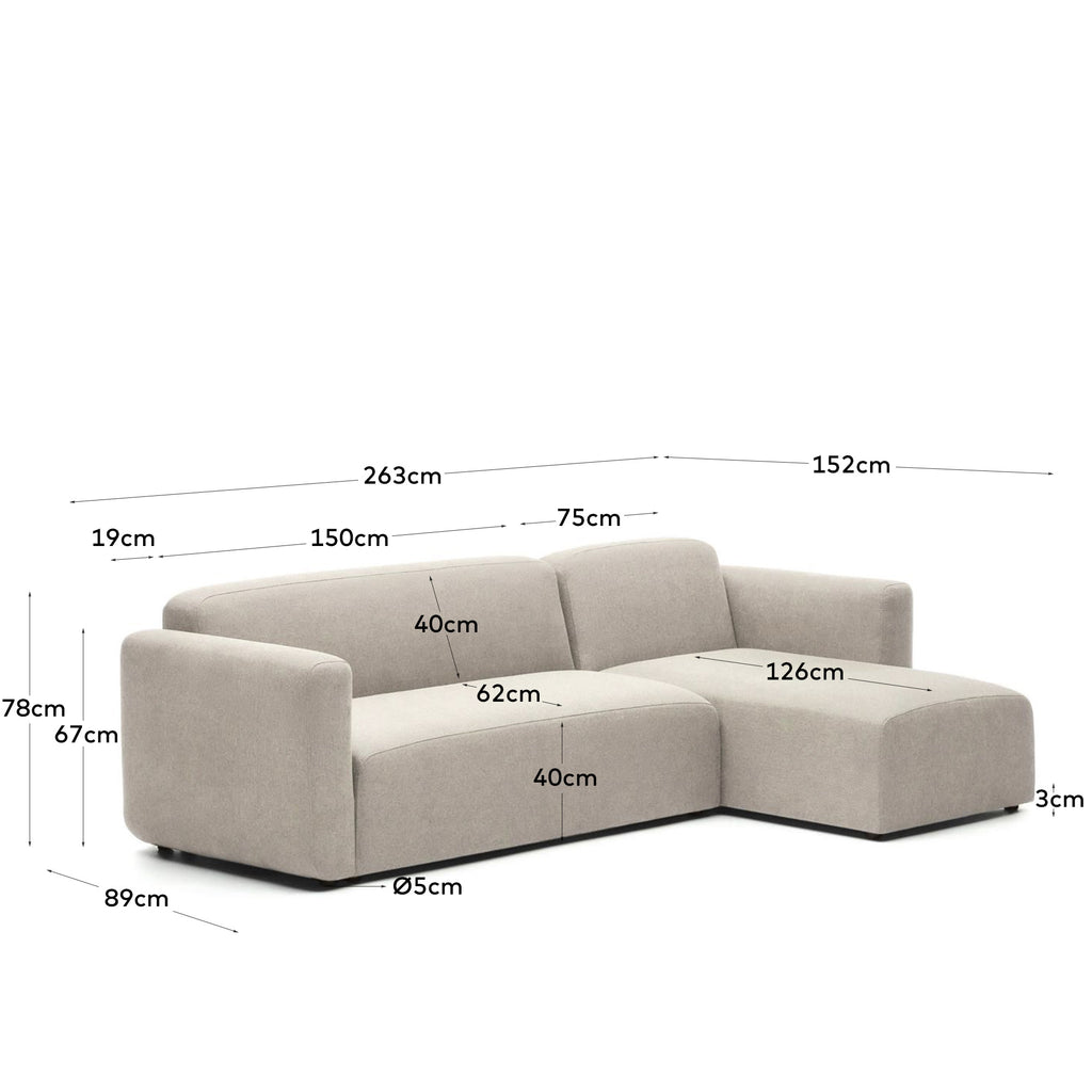 Neom 3 seater modular sofa, right/left chaise longue in beige, 263 cm FSC Mix Credit