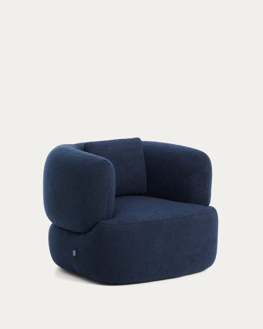 Martina navy blue bouclé swivel armchair with cushion FSC Mix Credit