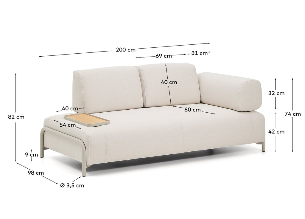 Compo 2-seater sofa in ecru chenille, small oak veneer tray table and beige metal frame 200 cm FSC Mix Credit