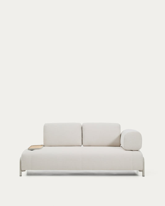 Compo 2-seater sofa in ecru chenille, small oak veneer tray table and beige metal frame 200 cm FSC Mix Credit