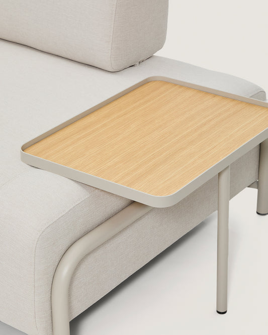 Compo 2-seater sofa in ecru chenille, large oak veneer tray table and beige metal frame 200 cm FSC Mix Credit