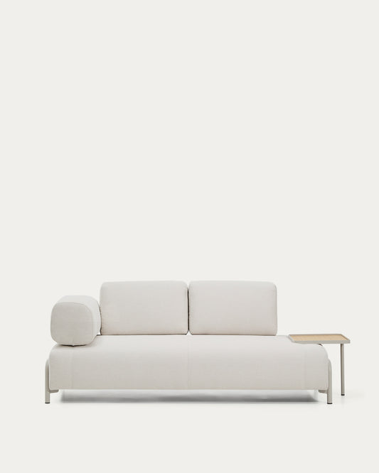 Compo 2-seater sofa in ecru chenille, large oak veneer tray table and beige metal frame 200 cm FSC Mix Credit