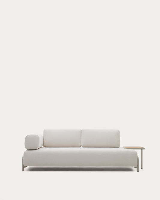 Compo 3-seater sofa chenille beige, large tray oak veneer and grey metal structure 232cm