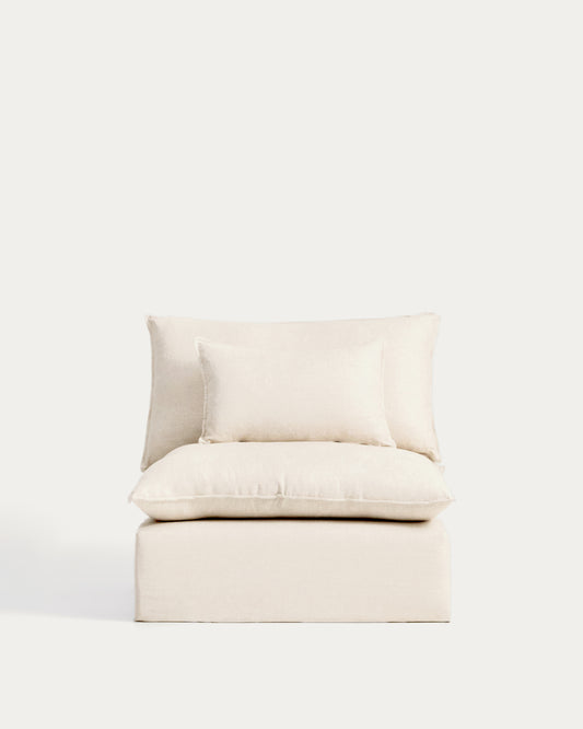 Anarela beige linen and viscose armchair with removable cover 110cm FSC Mix Credit
