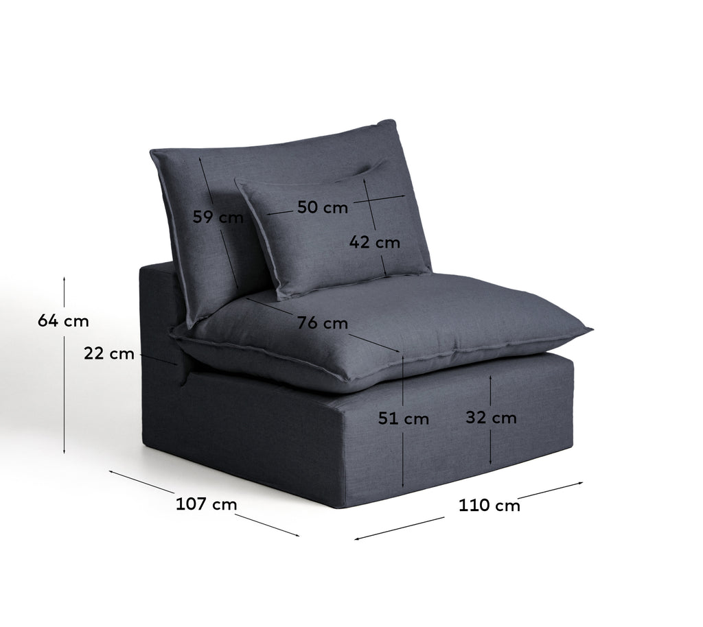 Anarela dark grey linen and viscose armchair with removable cover 110cm FSC Mix Credit
