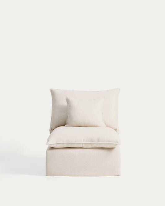 Anarela beige linen and viscose armchair with removable cover 90cm FSC Mix Credit