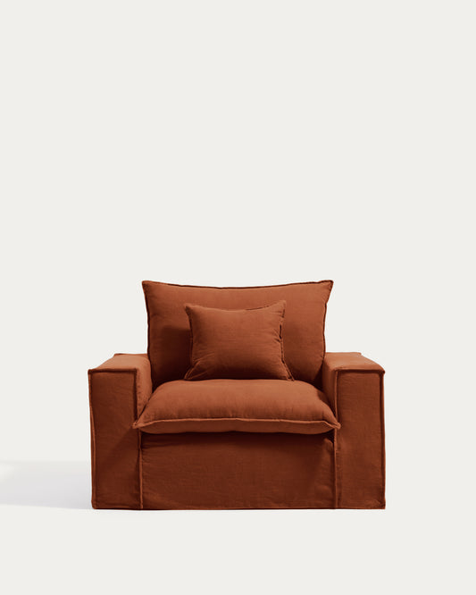 Anarela 100% terracotta linen armchair with removable cover 130cm FSC Mix Credit