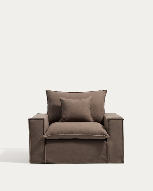 Anarela 100% taupe linen armchair with removable cover 130cm FSC Mix Credit