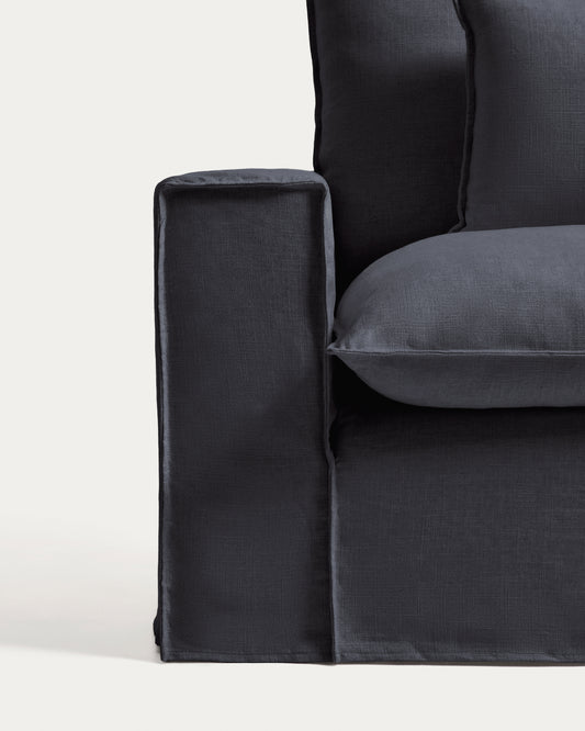 Anarela dark grey linen and viscose armchair with removable cover 130cm FSC Mix Credit