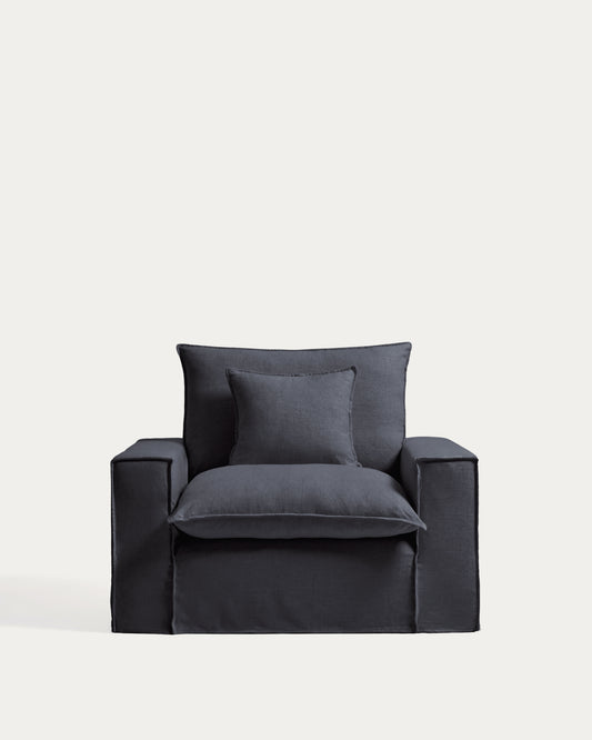 Anarela dark grey linen and viscose armchair with removable cover 130cm FSC Mix Credit