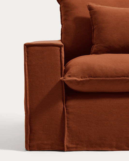 Anarela 100% terracotta linen armchair with removable cover 150cm FSC Mix Credit