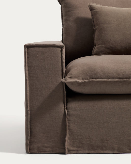 Anarela 100% taupe linen armchair with removable cover 150cm FSC Mix Credit