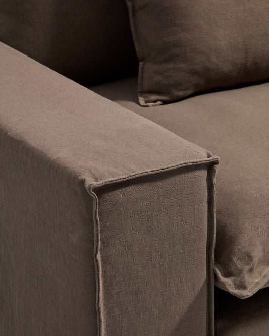 Anarela 100% taupe linen armchair with removable cover 150cm FSC Mix Credit