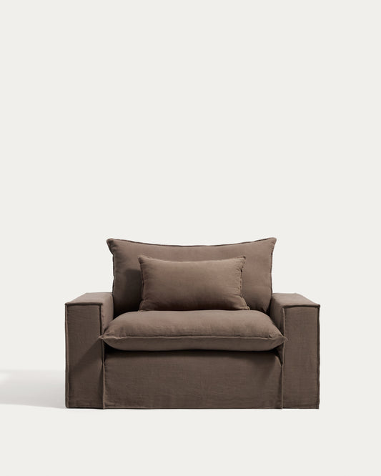 Anarela 100% taupe linen armchair with removable cover 150cm FSC Mix Credit