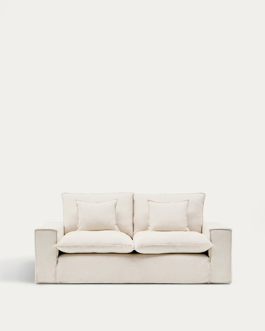Anarela beige linen and viscose 2-seater sofa with removable cover 220 cm FSC Mix Credit