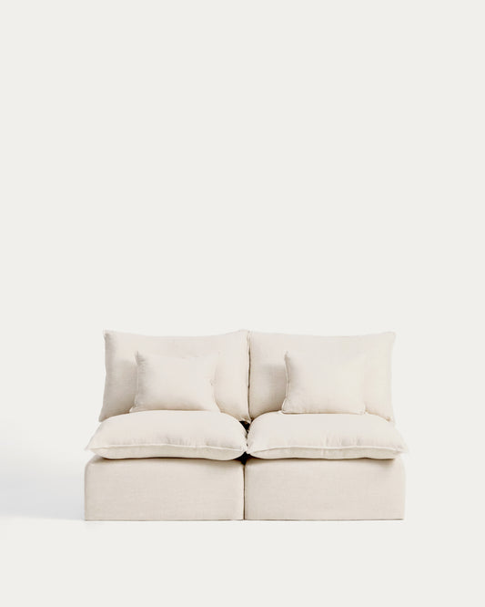 Anarela beige linen and viscose 2-seater modular sofa with removable cover 180cm FSC Mix Credit