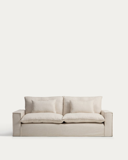Anarela beige linen and viscose 3-seater sofa with removable cover 260 cm FSC Mix Credit