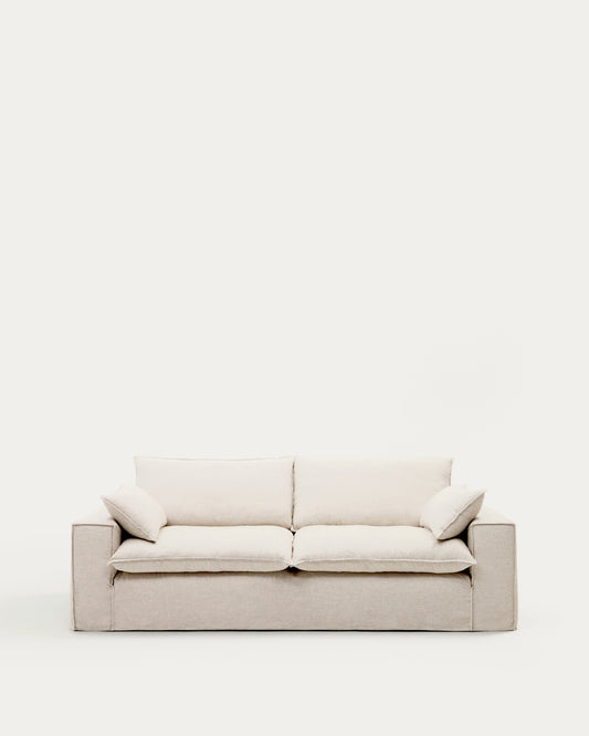 Anarela beige linen and viscose 3-seater sofa with removable cover 260 cm FSC Mix Credit