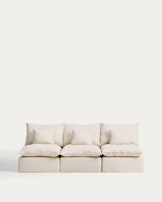 Anarela beige linen and viscose 3-seater modular sofa with removable cover 270cm FSC Mix Credit
