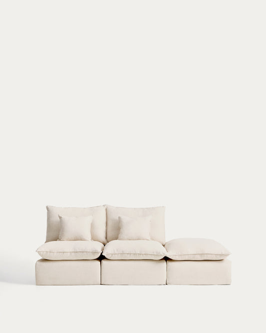 Anarela beige linen and viscose 2-seater modular sofa with end module and removable cover 270cm FSC Mix Credit