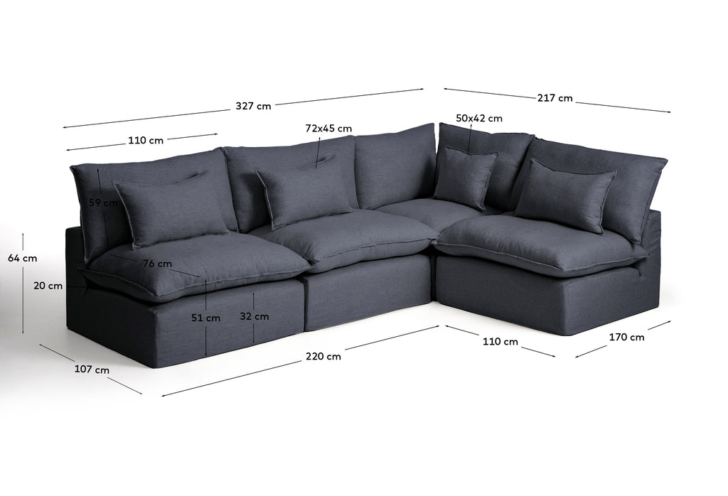 Anarela dark grey linen and viscose 6-seater modular corner sofa with removable cover 327 x 217cm / 217 x 327cm FSC Mix Credit