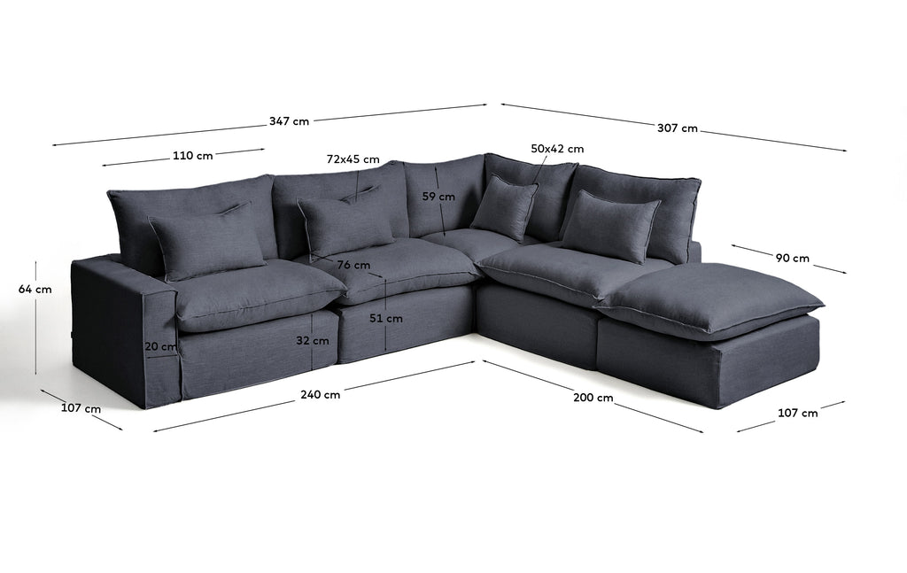 Anarela dark grey linen and viscose 6-seater modular corner sofa with removable cover 347 x 307 cm FSC Mix Credit