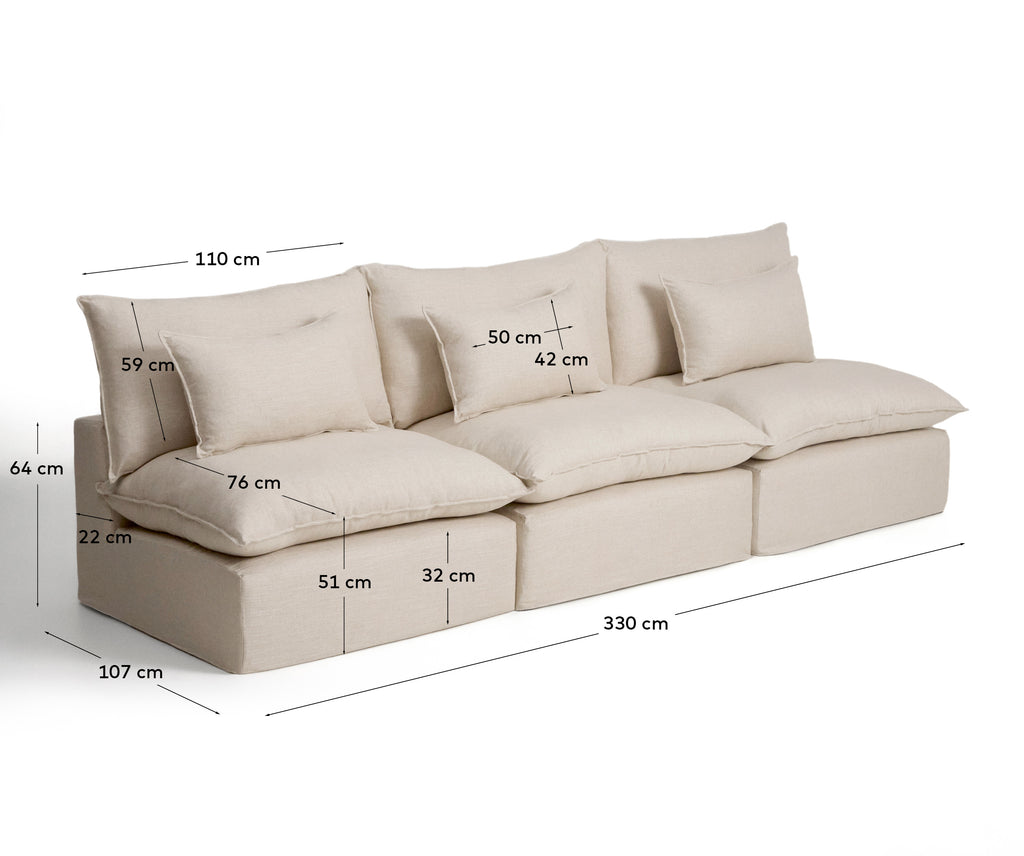 Anarela beige linen and viscose 5-seater modular sofa with removable cover 330cm FSC Mix Credit