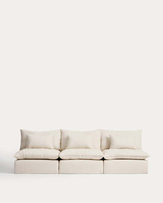 Anarela beige linen and viscose 5-seater modular sofa with removable cover 330cm FSC Mix Credit