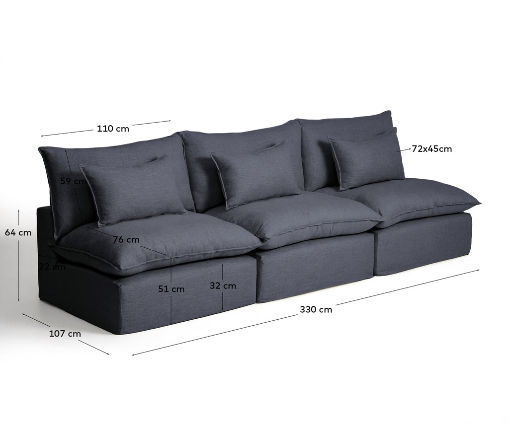 Anarela dark grey linen and viscose 5-seater modular sofa with removable cover 330cm FSC Mix Credit