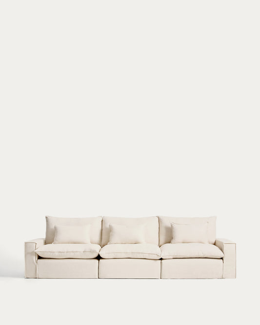 Anarela beige linen and viscose 5-seater modular sofa with removable cover 370cm FSC Mix Credit