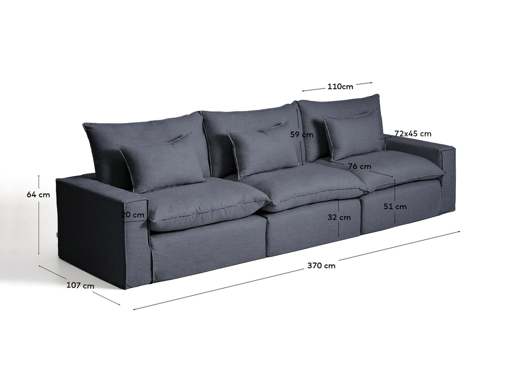 Anarela dark grey linen and viscose 5-seater modular sofa with removable cover 370cm FSC Mix Credit