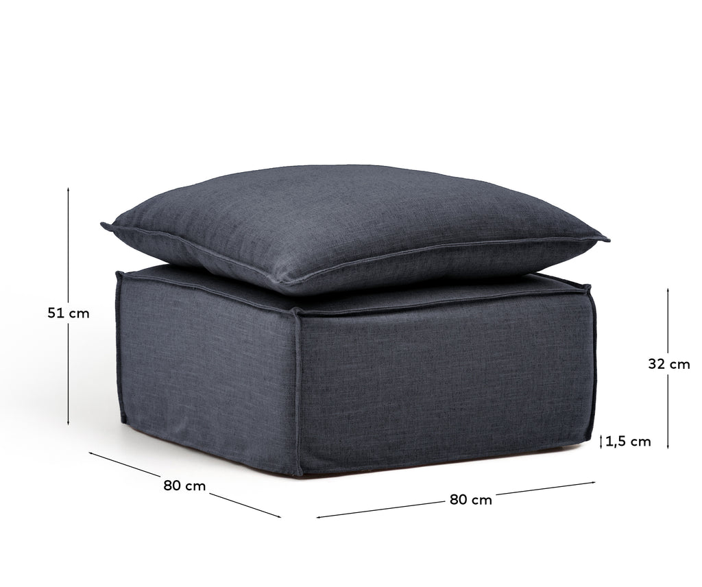 Anarela dark grey linen and viscose footrest with removable cover and cushion 80 x 80cm FSC Mix Credit