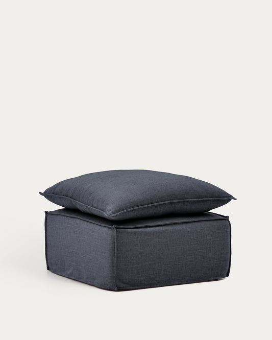 Anarela dark grey linen and viscose footrest with removable cover and cushion 80 x 80cm FSC Mix Credit