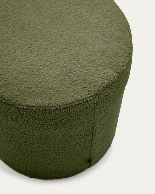 Kaeli footrest with removable cover in green bouclé Ø 43 cm