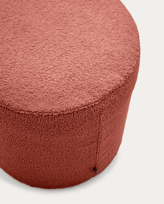 Kaeli footrest with removable cover in terracotta bouclé Ø 43 cm