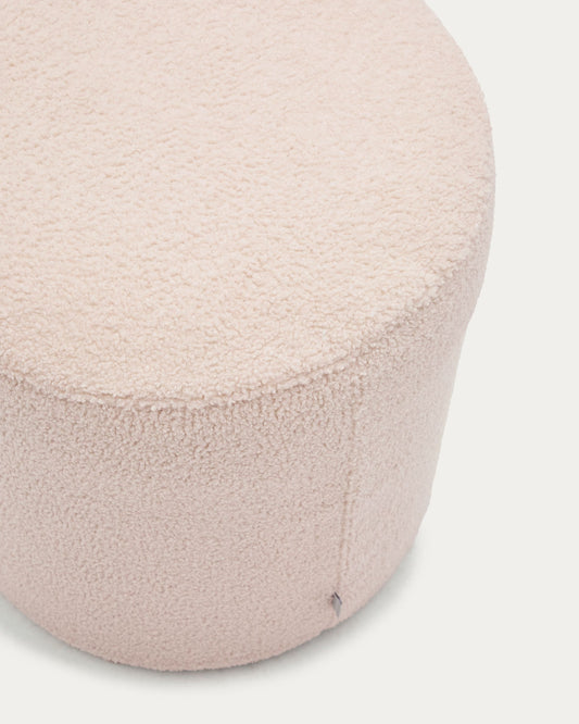 Kaeli footrest with removable cover in pink bouclé Ø 43 cm