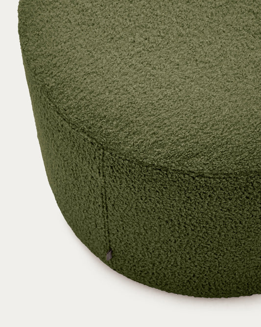 Kaeli footrest with removable cover in green bouclé Ø 60 cm