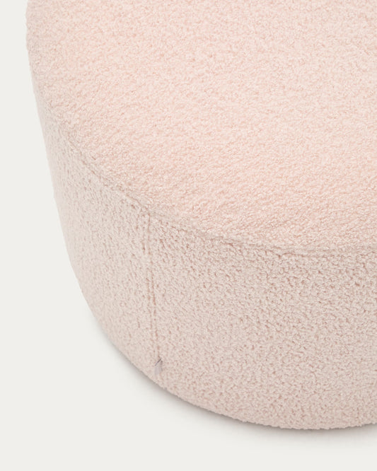 Kaeli footrest with removable cover in pink bouclé Ø 60 cm