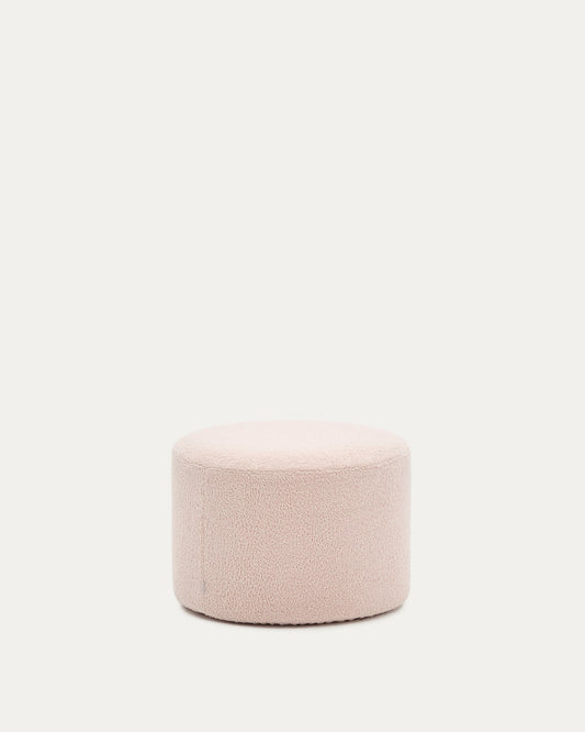 Kaeli footrest with removable cover in pink bouclé Ø 60 cm