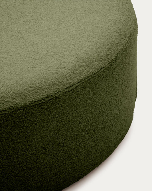 Kaeli footrest with removable cover in green bouclé Ø 90 cm