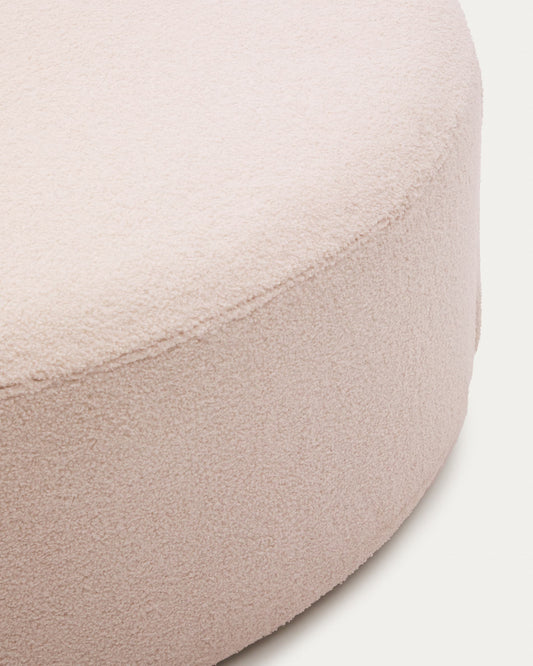 Kaeli footrest with removable cover in pink bouclé Ø 90 cm