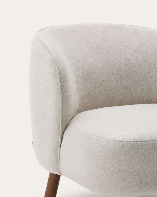 Ulit armchair in beige chenille with solid ash wood legs with walnut finish