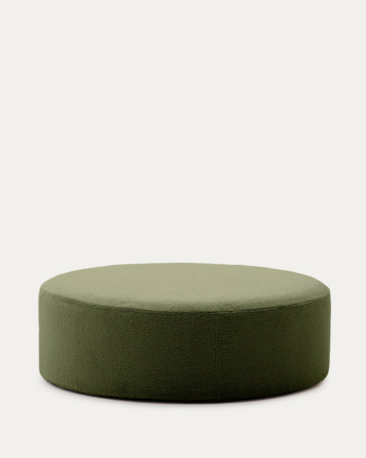 Kaeli footrest with removable cover in green bouclé Ø 120 cm